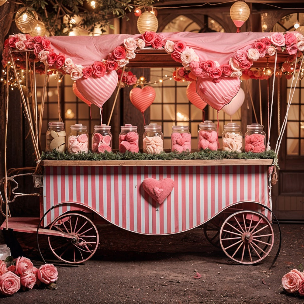 Backdrops Valentine's Day Heart Rose Candy Cart Backdrop UK BRP11-385