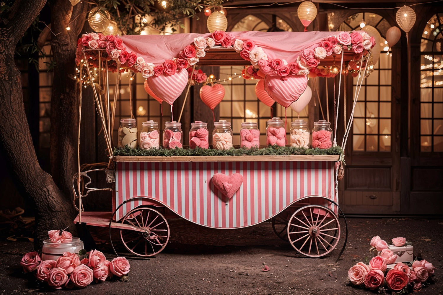 Backdrops Valentine's Day Heart Rose Candy Cart Backdrop UK BRP11-385