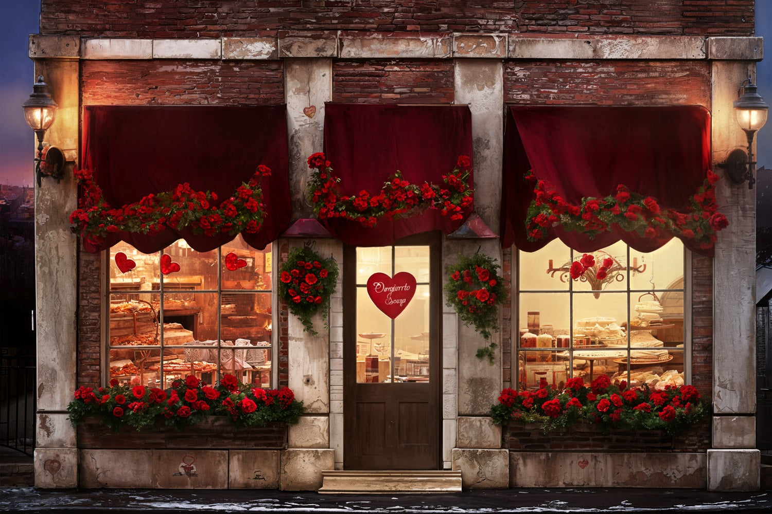 Valentines Day Photoshoot Backdrop Heart Roses Bakery Backdrop UK BRP11-387