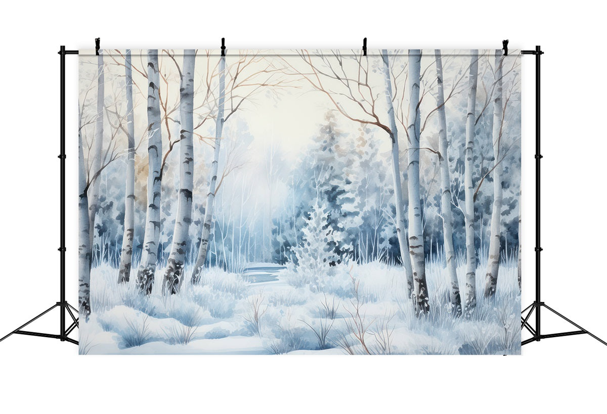 Winter Backdrops Photos Snowy Pathway Birch Trees Backdrop UK BRP11-39