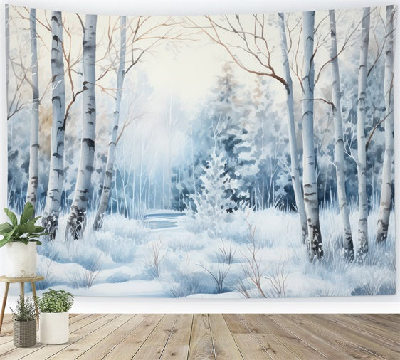 Winter Backdrops Photos Snowy Pathway Birch Trees Backdrop UK BRP11-39