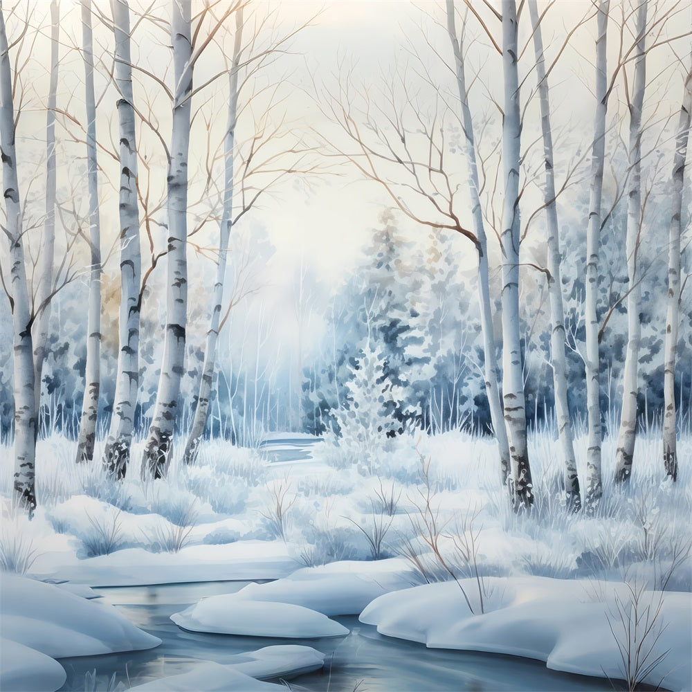 Winter Backdrops Photos Snowy Pathway Birch Trees Backdrop UK BRP11-39