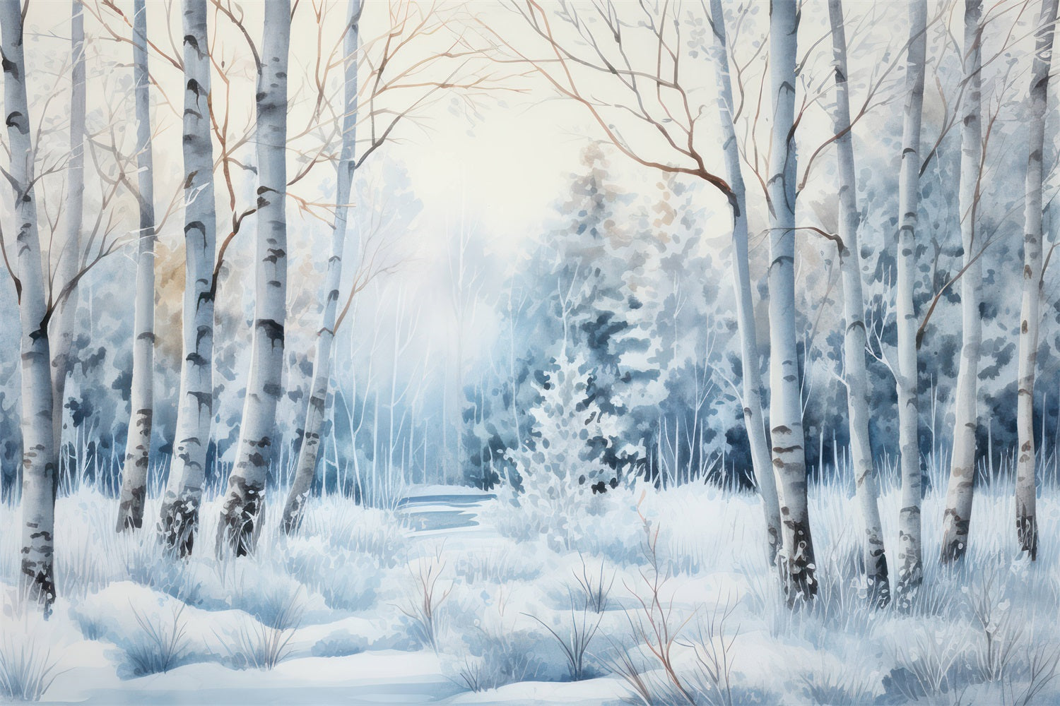 Winter Backdrops Photos Snowy Pathway Birch Trees Backdrop UK BRP11-39