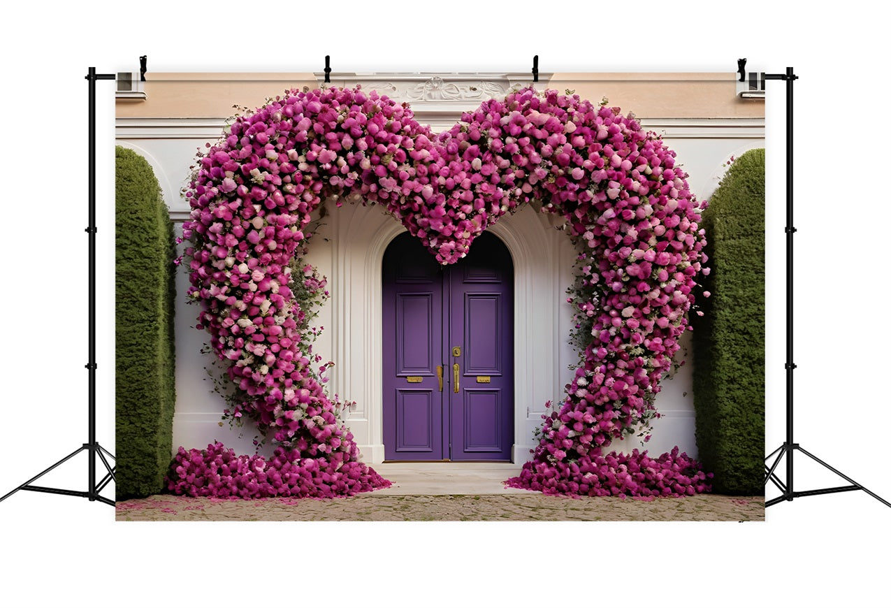 Valentine's Photo Backdrop Heart Floral Purple Doors Backdrop UK BRP11-393