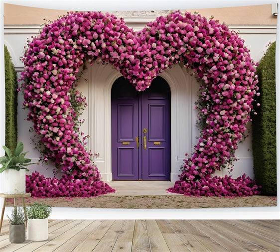 Valentine's Photo Backdrop Heart Floral Purple Doors Backdrop UK BRP11-393