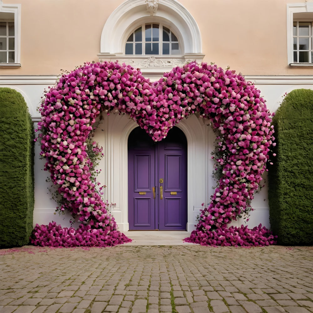 Valentine's Photo Backdrop Heart Floral Purple Doors Backdrop UK BRP11-393