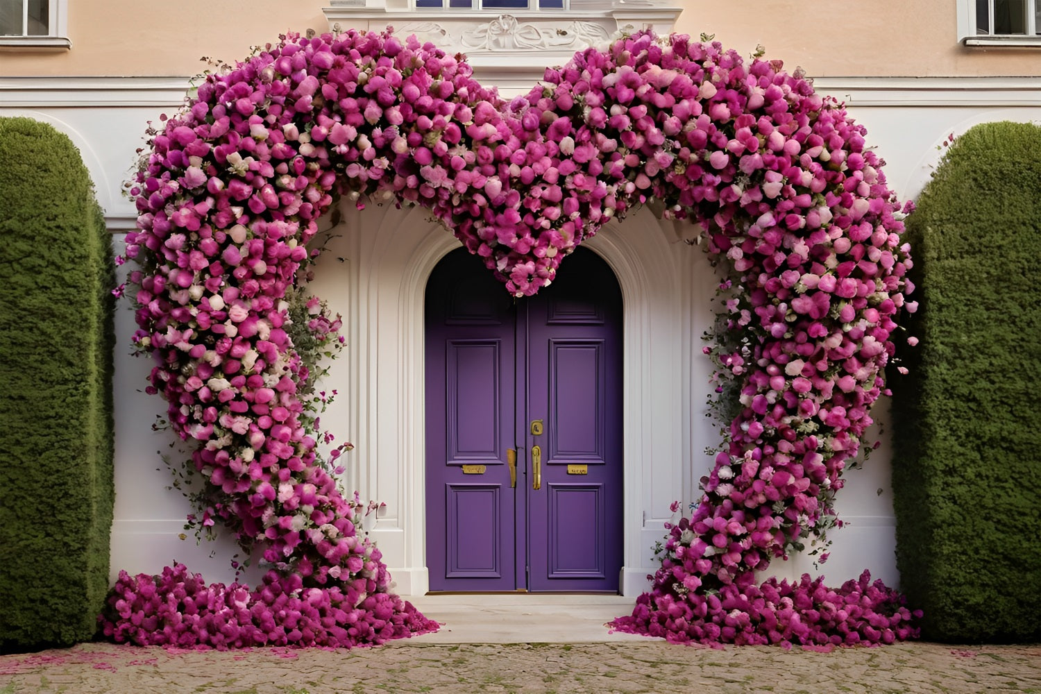 Valentine's Photo Backdrop Heart Floral Purple Doors Backdrop UK BRP11-393