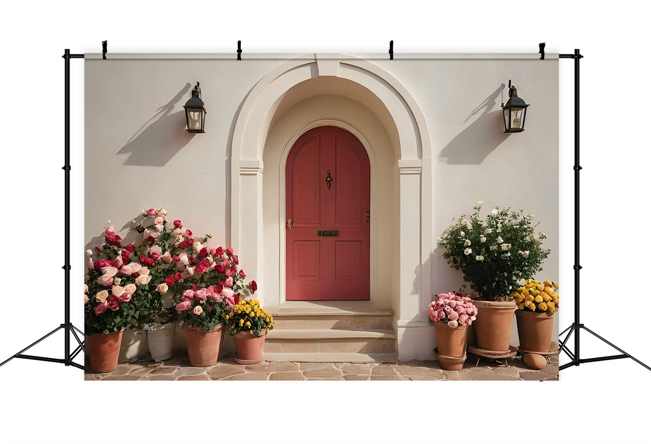 Valentine Photo Backdrop Door Vibrant Potted Flowers Backdrop UK BRP11-394