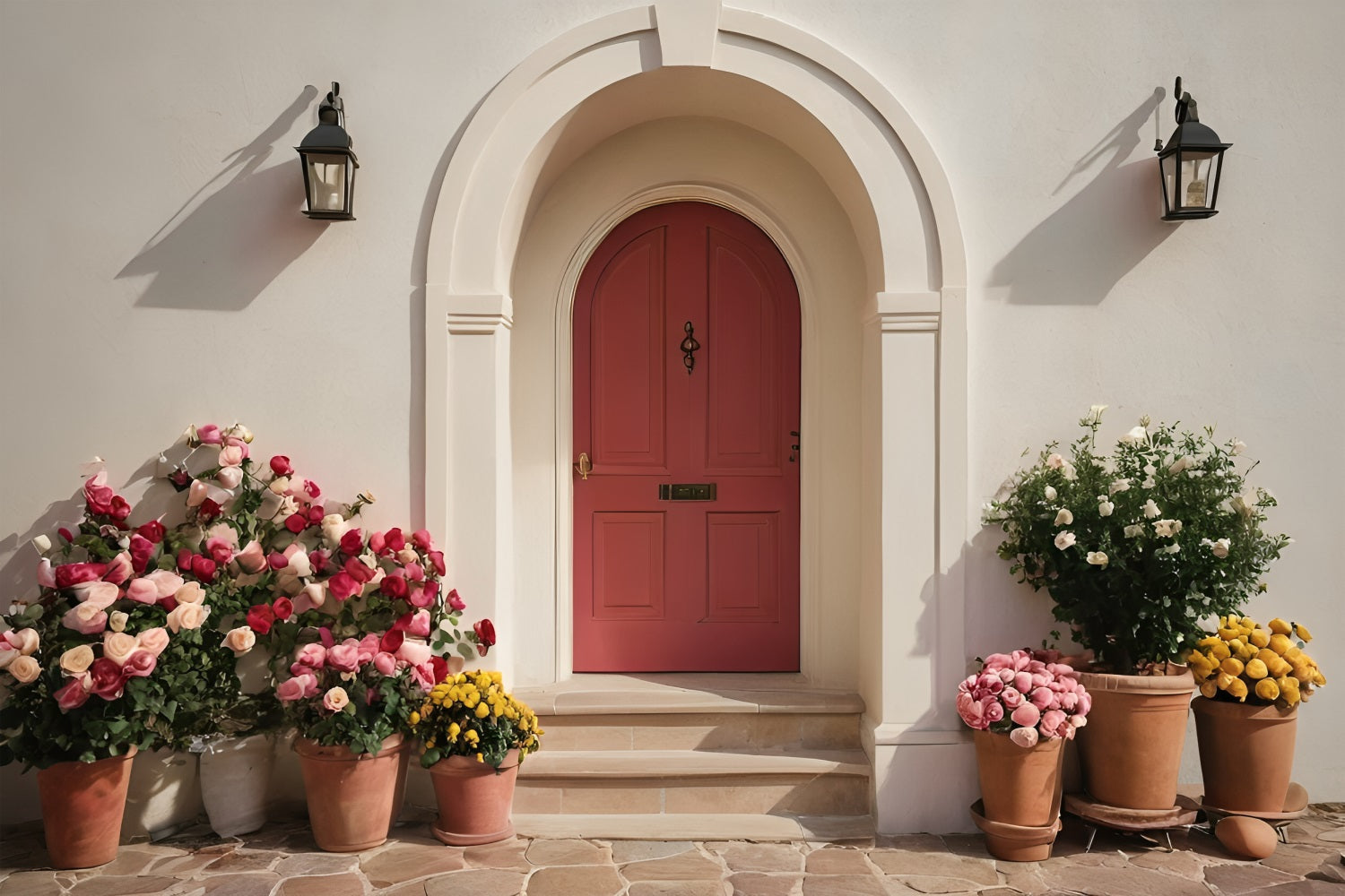 Valentine Photo Backdrop Door Vibrant Potted Flowers Backdrop UK BRP11-394