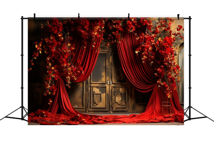 Valentines Photo Booth Backdrop Red Drapes Flowers Backdrop UK BRP11-395