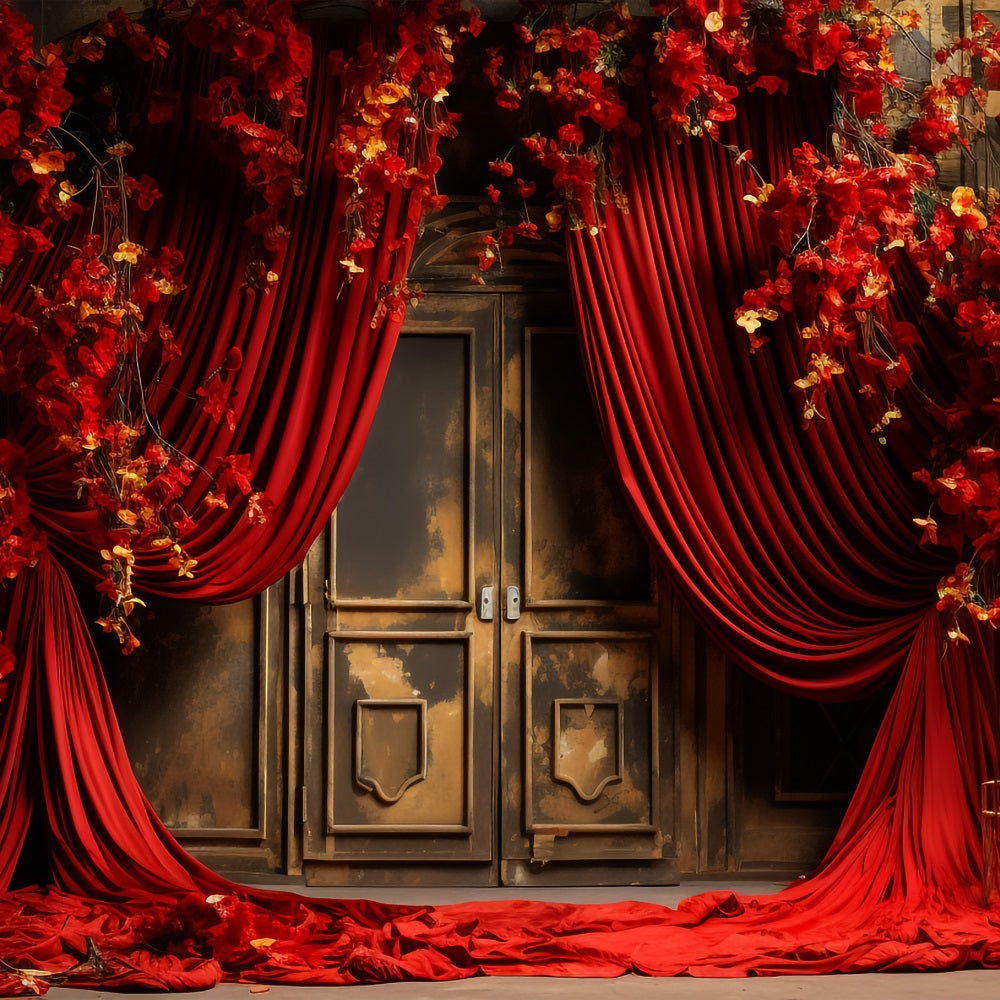 Valentines Photo Booth Backdrop Red Drapes Flowers Backdrop UK BRP11-395