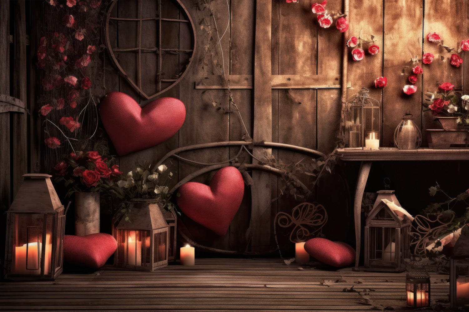 Backdrop For Valentine Candlelit Lantern Hearts Backdrop UK BRP11-399