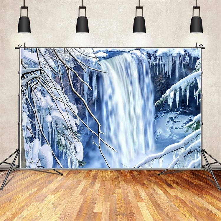 Photo Backdrop Winter Snow-Covered Waterfall Icicle Backdrop UK BRP11-40