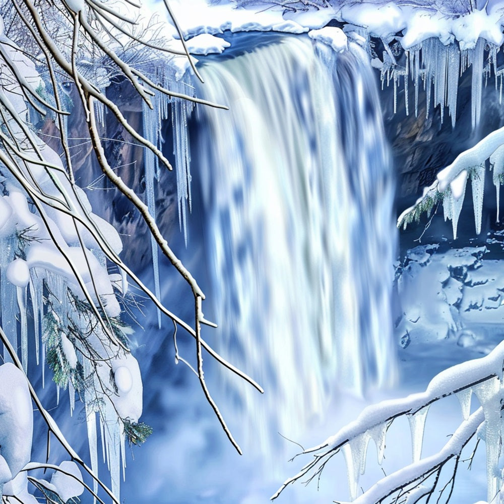 Photo Backdrop Winter Snow-Covered Waterfall Icicle Backdrop UK BRP11-40