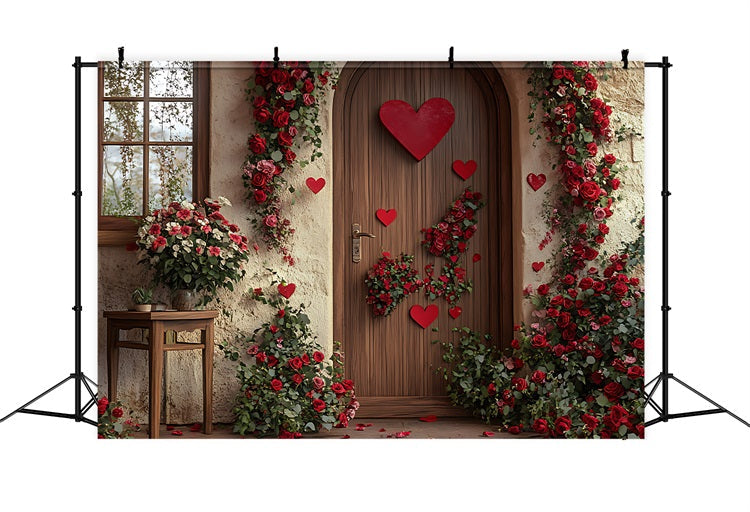 Valentines Backdrop Decor Wooden Door Heart Flower Backdrop UK BRP11-400