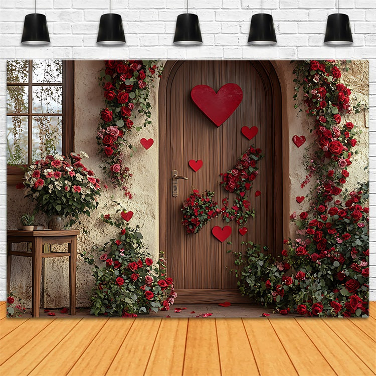 Valentines Backdrop Decor Wooden Door Heart Flower Backdrop UK BRP11-400