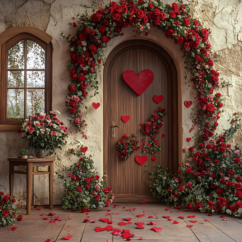 Valentines Backdrop Decor Wooden Door Heart Flower Backdrop UK BRP11-400