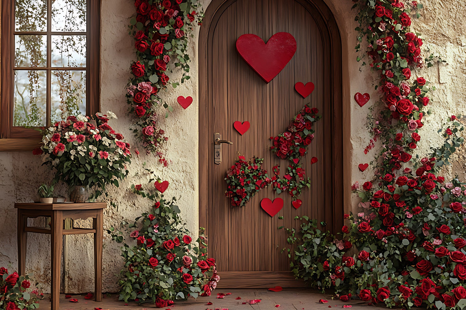 Valentines Backdrop Decor Wooden Door Heart Flower Backdrop UK BRP11-400