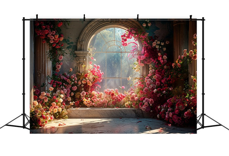 Backdrop Valentine's Day Vibrant Roses Sunlit Window Backdrop UK BRP11-403