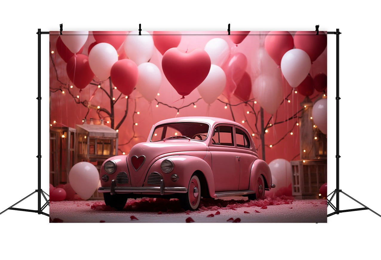 Valentine Photo Shoot Backdrop Pink Car Heart Balloons Backdrop UK BRP11-404