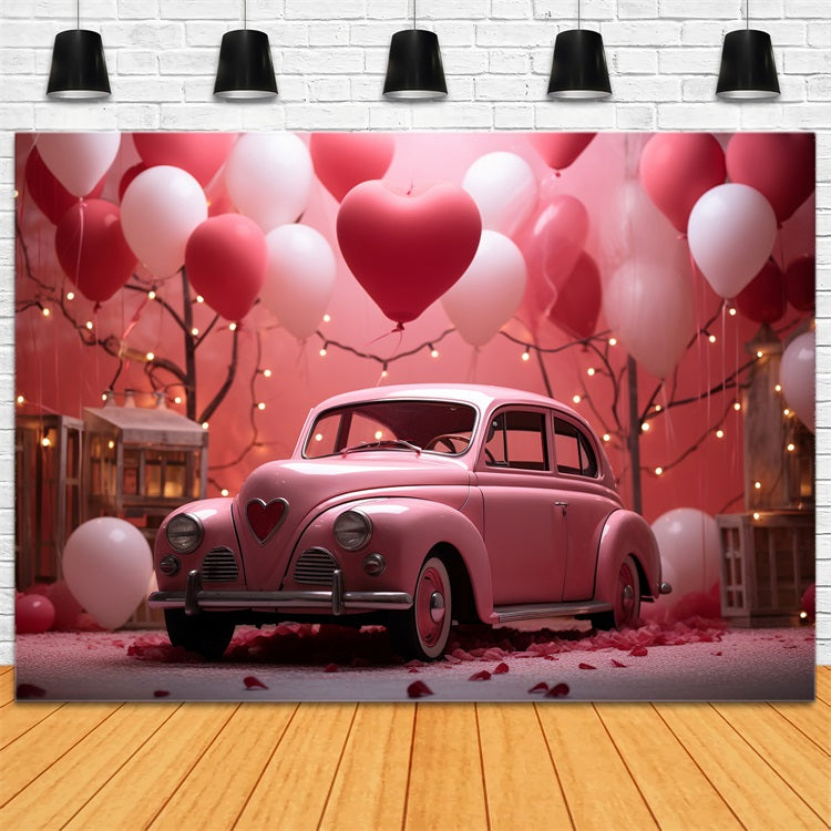 Valentine Photo Shoot Backdrop Pink Car Heart Balloons Backdrop UK BRP11-404