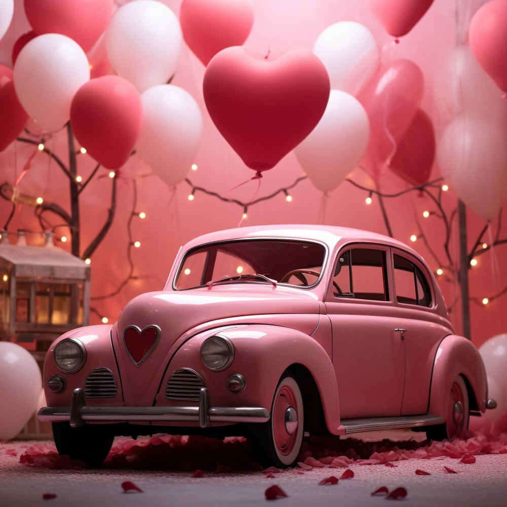 Valentine Photo Shoot Backdrop Pink Car Heart Balloons Backdrop UK BRP11-404