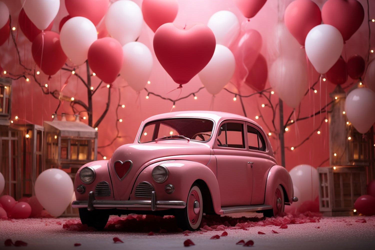 Valentine Photo Shoot Backdrop Pink Car Heart Balloons Backdrop UK BRP11-404