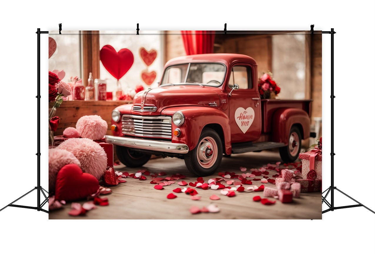 Backdrop Valentine Heart-Themed Decorated Red Truck Backdrop UK BRP11-407