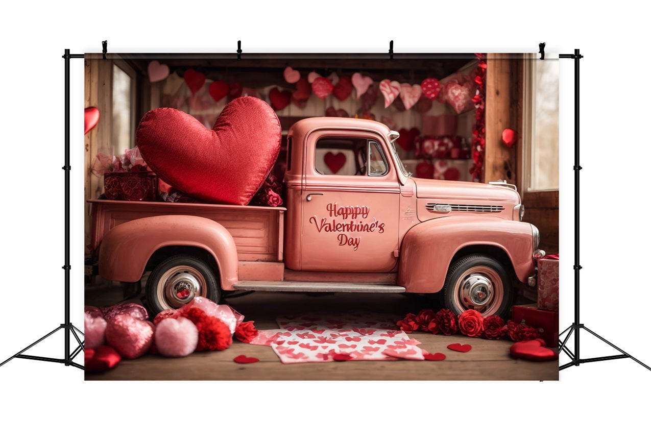 Backdrop Valentines Romantic Pink Truck Backdrop UK BRP11-408