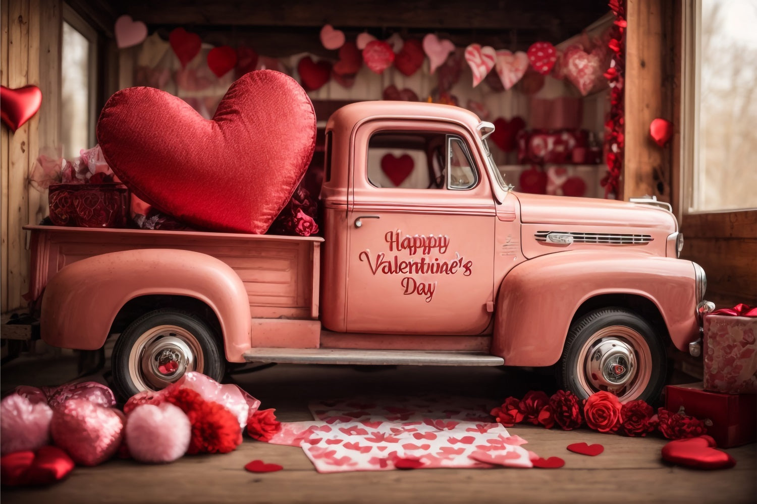 Backdrop Valentines Romantic Pink Truck Backdrop UK BRP11-408