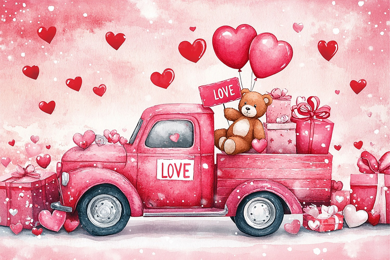 Backdrop For Valentines Teddy Bear Gift Truck Backdrop UK BRP11-409