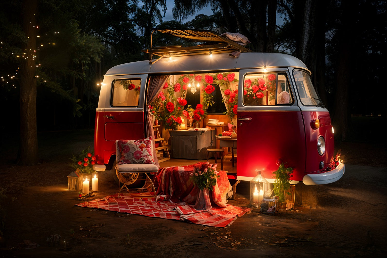 Valentines Day Backdrop Ideas Picnic Red Van Backdrop UK BRP11-410