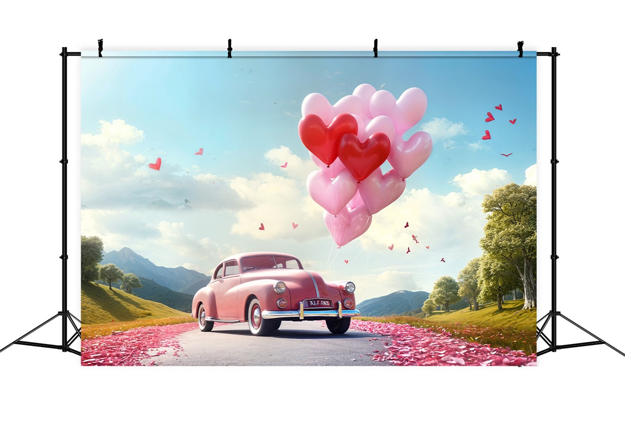 Valentine Backdrops Heart Balloon Road Pink Car Backdrop UK BRP11-411