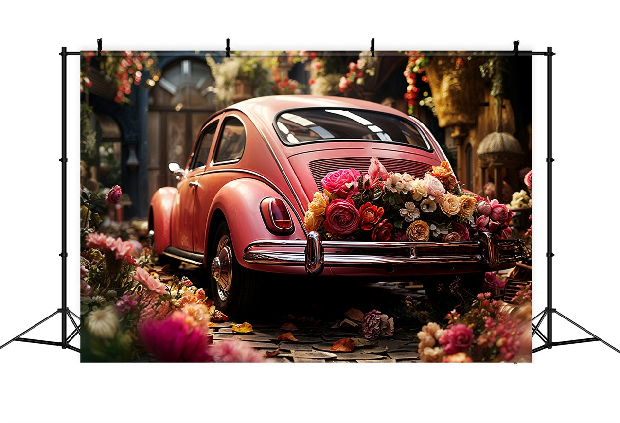 Valentines Day Photo Backdrop Love-Themed Car Floral Backdrop UK BRP11-412