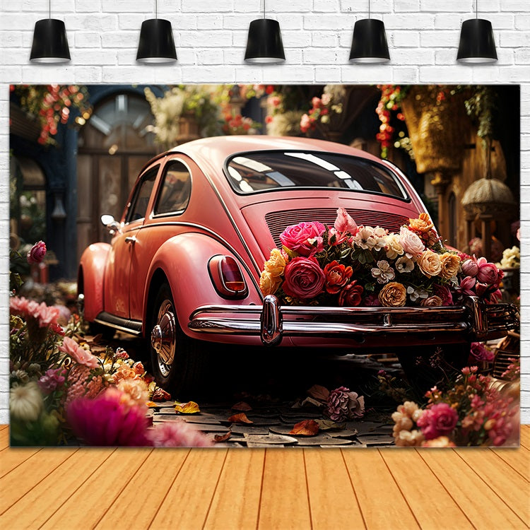 Valentines Day Photo Backdrop Love-Themed Car Floral Backdrop UK BRP11-412