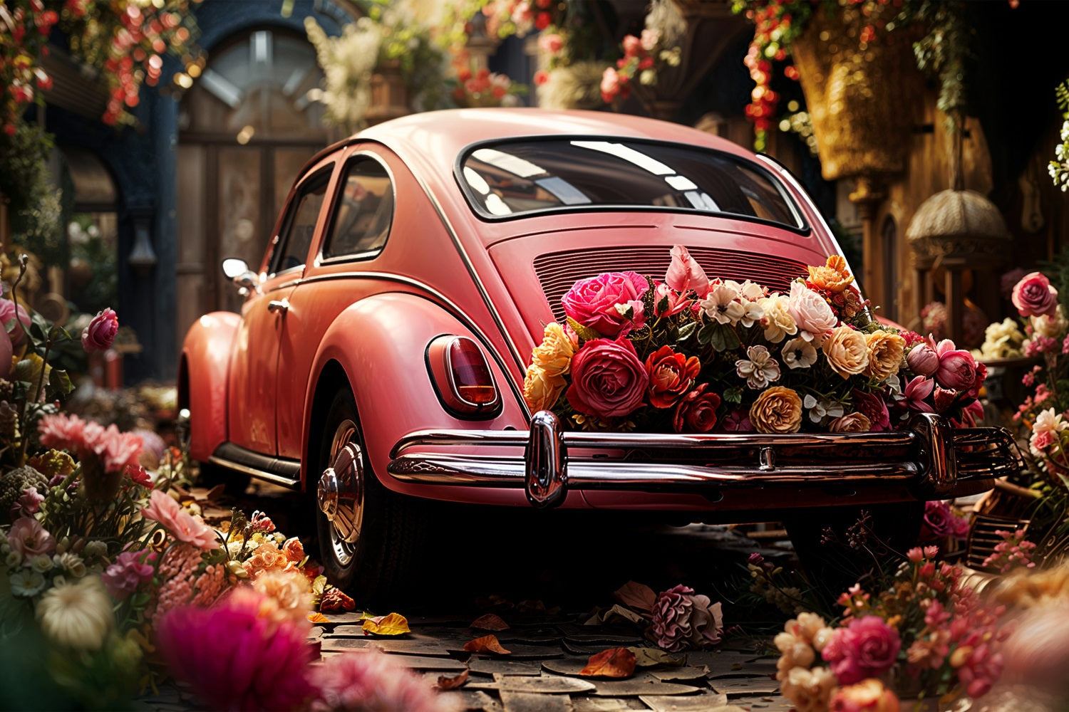 Valentines Day Photo Backdrop Love-Themed Car Floral Backdrop UK BRP11-412