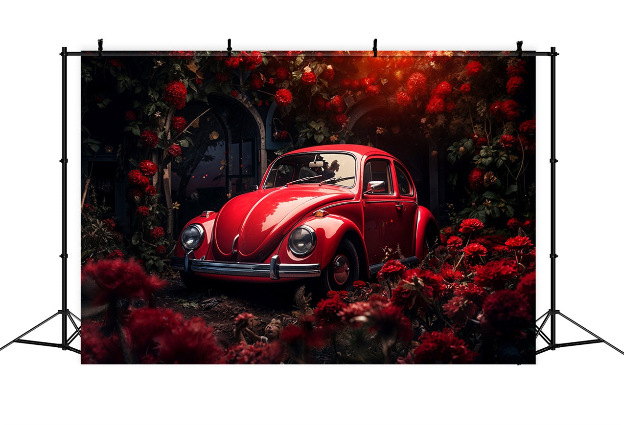 Valentine's Day Photo Backdrop Crimson Car Flowers Backdrop UK BRP11-413