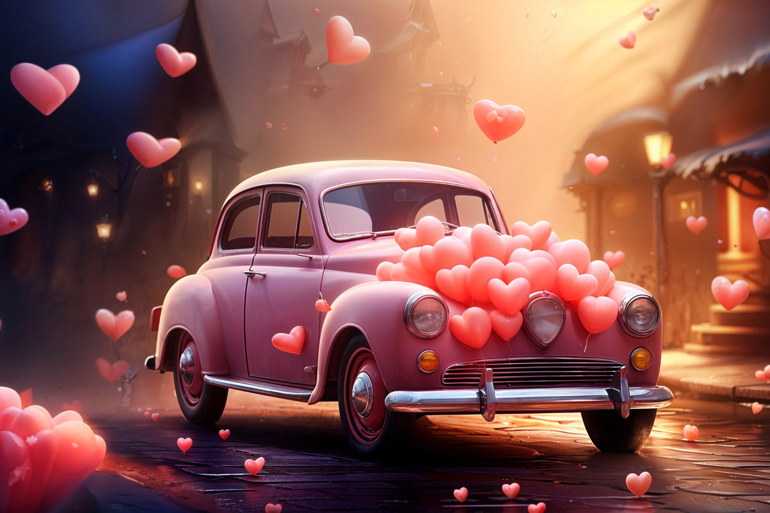 Valentine Day Photo Backdrop Car Heart Balloons Backdrop UK BRP11-414