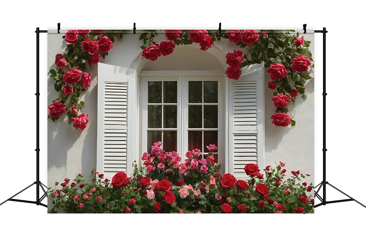 Valentine's Day Photo Backdrops Rose-Decorated White Window Backdrop UK BRP11-415