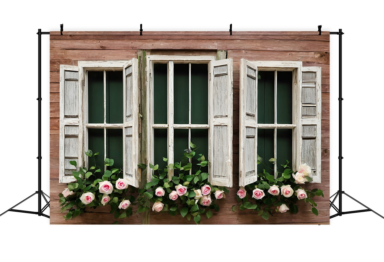 Valentine Backdrops Rose Framed Rustic Windows Backdrop UK BRP11-418