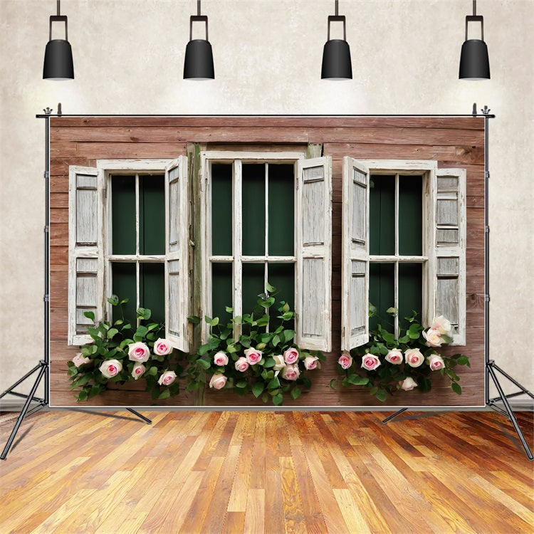 Valentine Backdrops Rose Framed Rustic Windows Backdrop UK BRP11-418