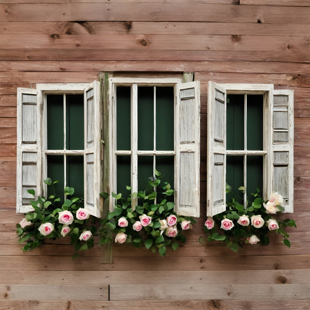 Valentine Backdrops Rose Framed Rustic Windows Backdrop UK BRP11-418