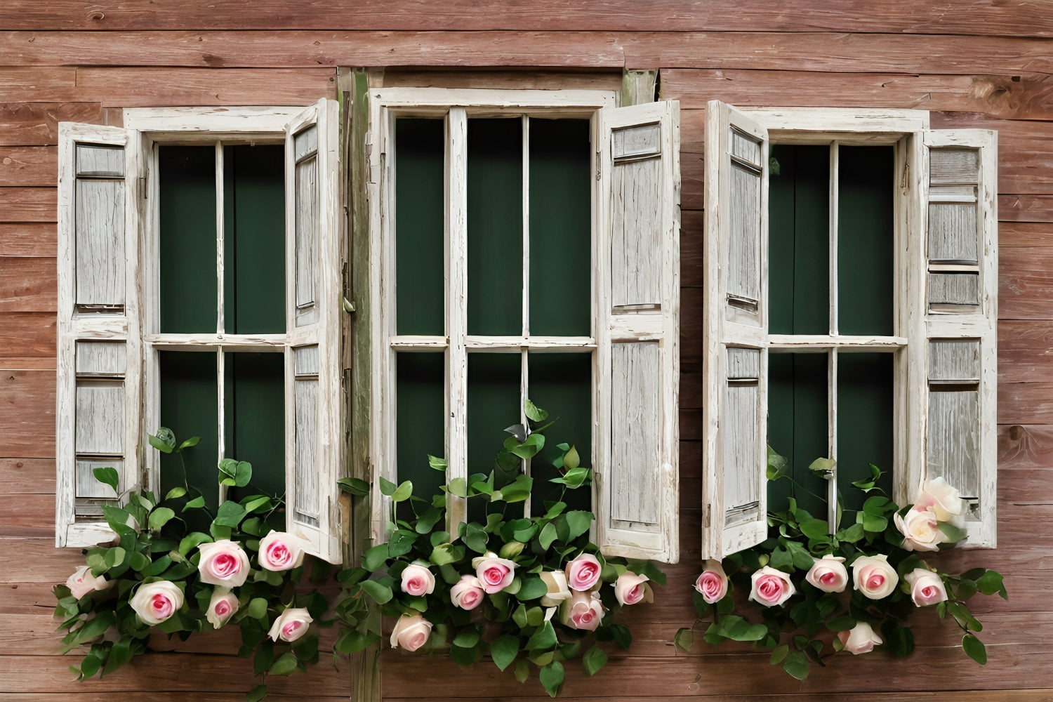 Valentine Backdrops Rose Framed Rustic Windows Backdrop UK BRP11-418