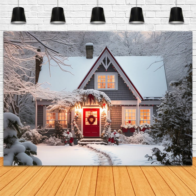 Winter Backdrops Cottage Snowy Landscape Warm Lights Backdrop UK BRP11-42