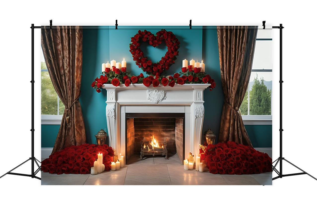 Valentine Backdrop Ideas Fireplace Roses Candles Backdrop UK BRP11-421