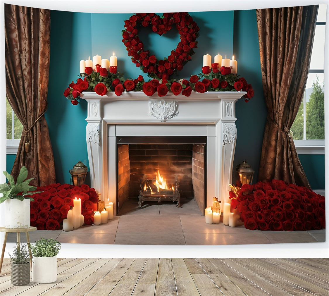 Valentine Backdrop Ideas Fireplace Roses Candles Backdrop UK BRP11-421