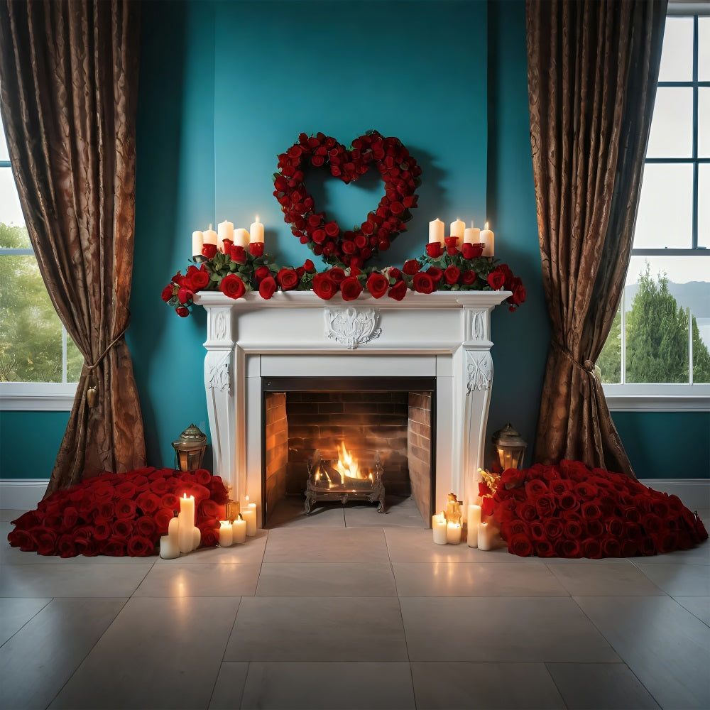 Valentine Backdrop Ideas Fireplace Roses Candles Backdrop UK BRP11-421