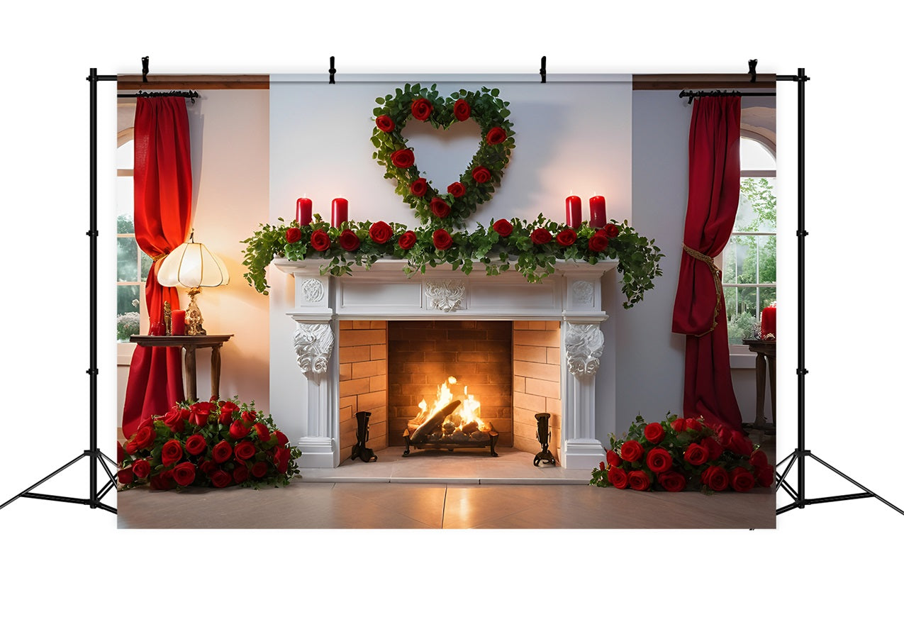 Valentines Backdrop Ideas White Fireplace Roses Decor Backdrop UK BRP11-422