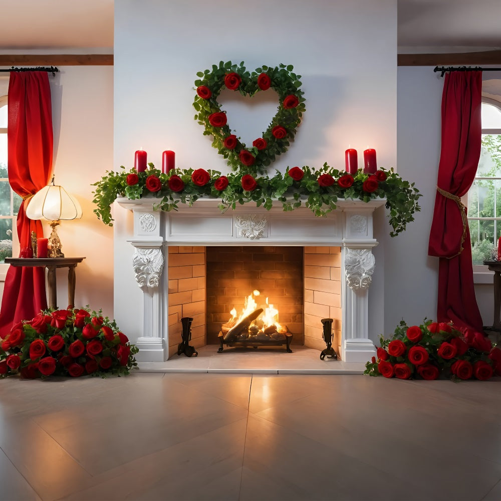 Valentines Backdrop Ideas White Fireplace Roses Decor Backdrop UK BRP11-422