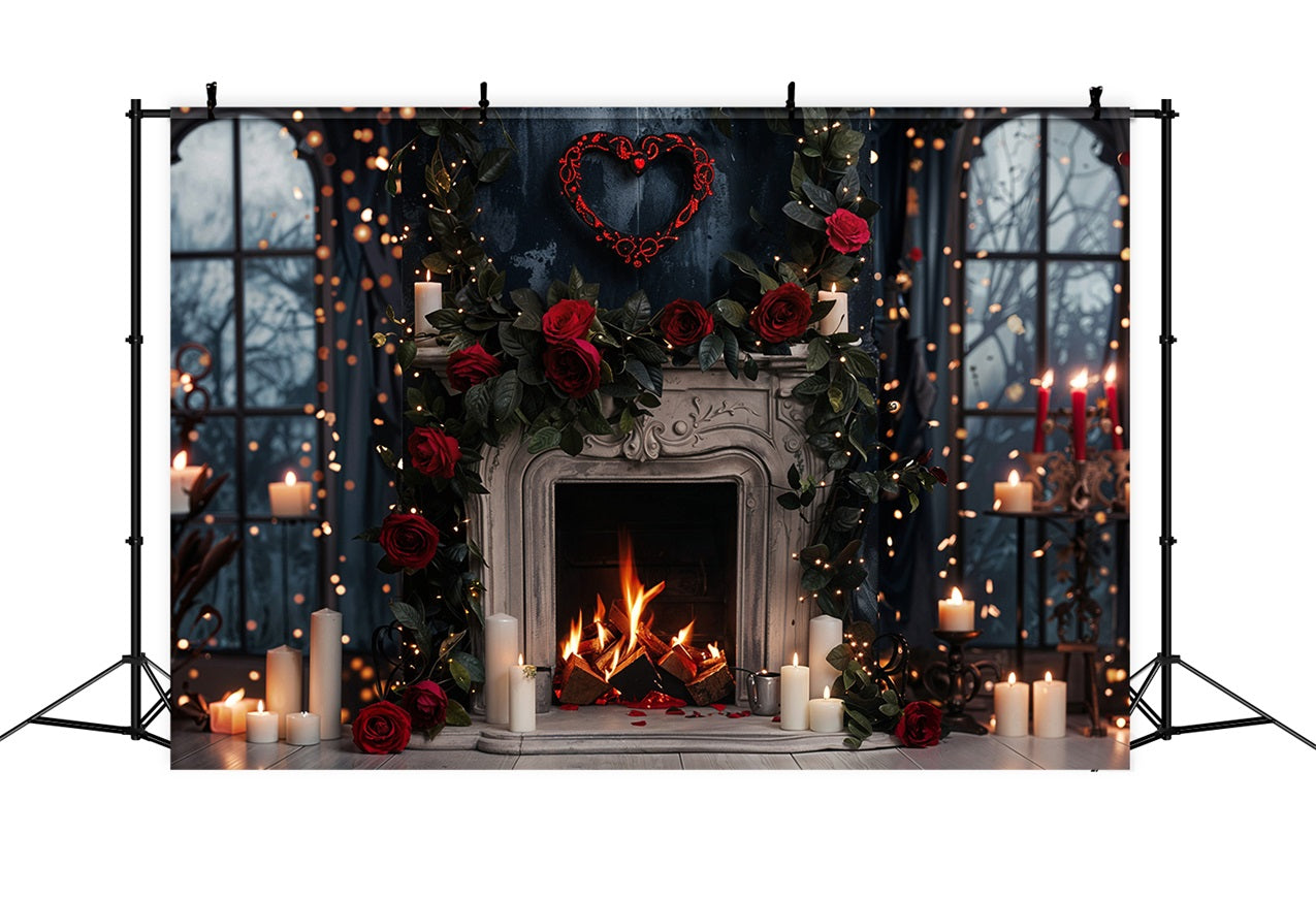 Valentine Photography Backdrops Gothic Roses Lights Fireplace Backdrop UK BRP11-423